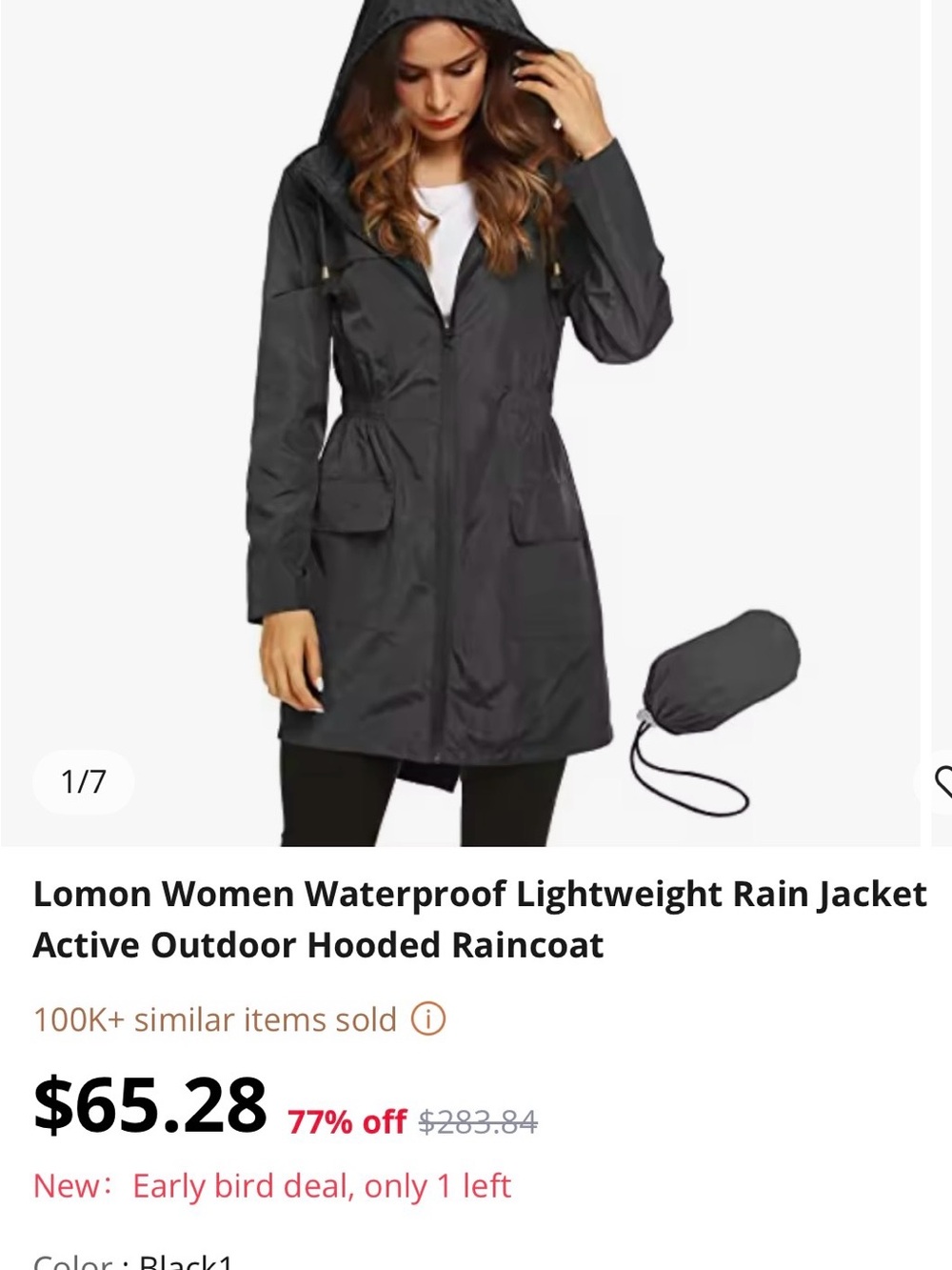 Lomon Women's Hooded Trench Raincoat - Black